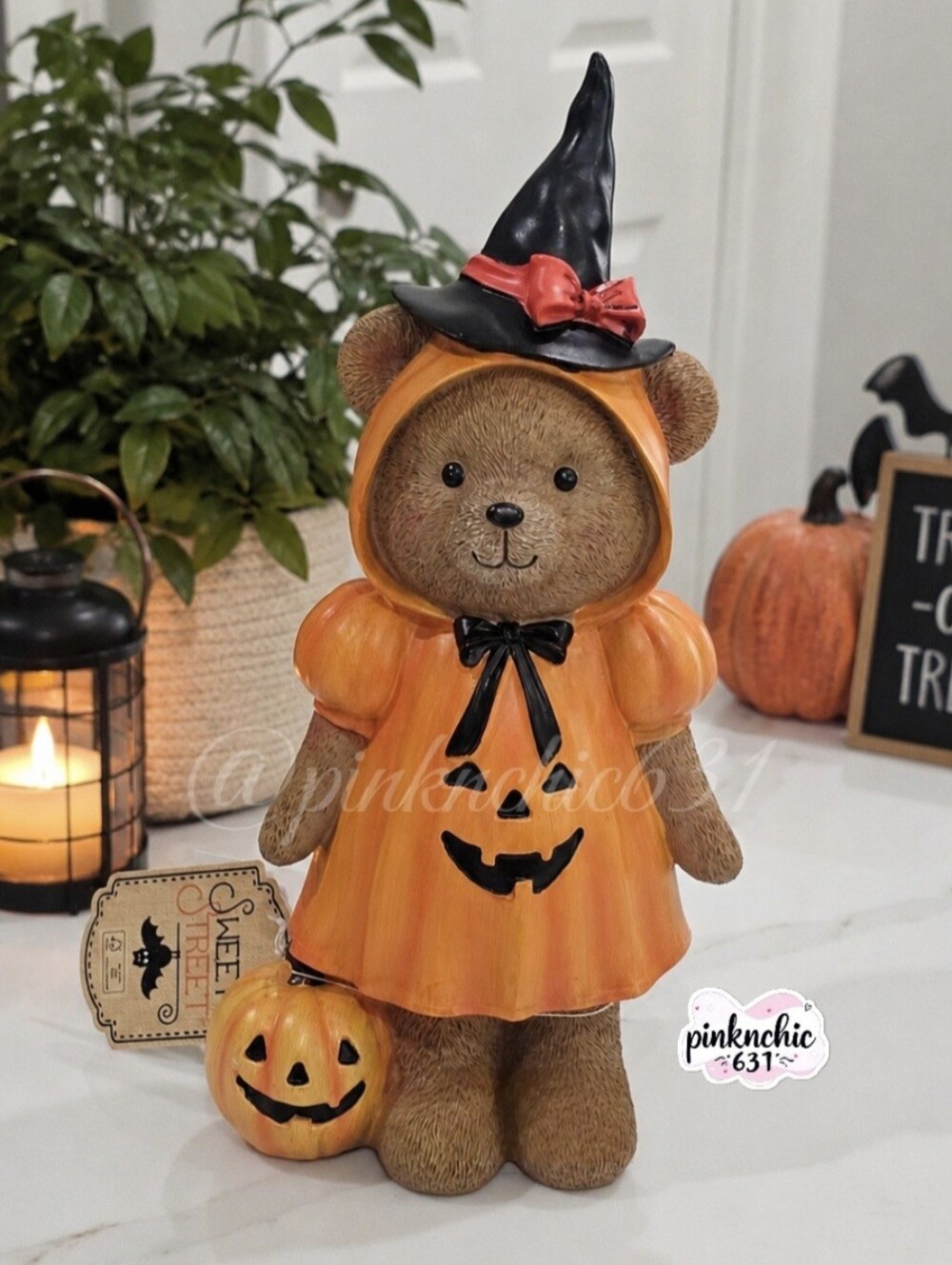 NEW TEDDY BEAR WITCH HAT HALLOWEEN FIGURINE